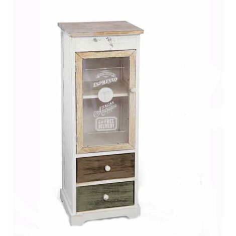 Mobile madia anticato con cassetti vetrina cm 33 x 29 x 104 h