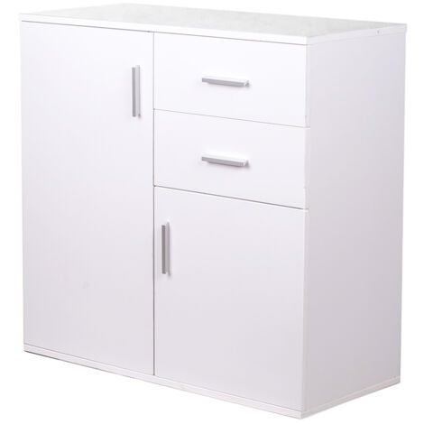 BAKAJI Mobile Madia con Cassetti Ante 2 Ripiani Bianco Mobiletto Credenza Cucina Bagno