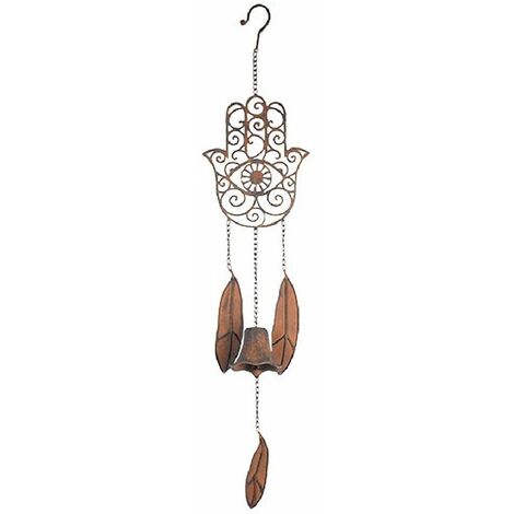 Mobile Main de Fatima avec cloche en métal rouillé