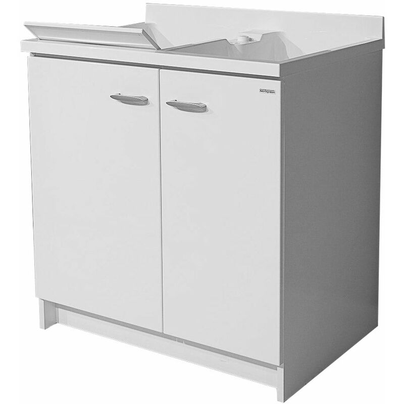 Mobile Lavatoio 80x60x85cm 2 Ante 2 Vasche Asse in Termoplastico Montegrappa Marella Bianco