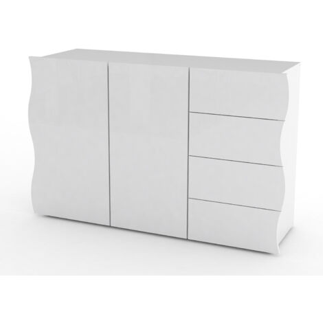 Mobile Multiuso 2 Ante 4 Cassetti 124x40x81 cm Onda Bianco Lucido