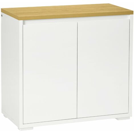 Mobile Multiuso 2 Ante 80x37x75 cm in Truciolato Bianco e Legno Naturale