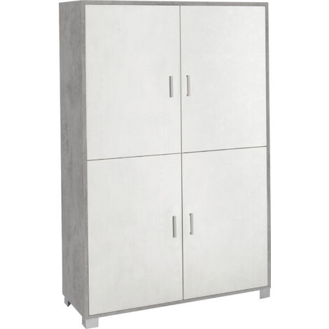 Mobile Multiuso 4 Ante 107x162x41 cm Cemento/Ossido Bianco