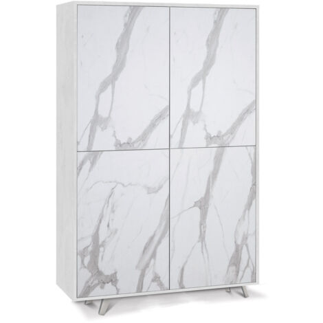 Mobile Multiuso 4 Ante 107x169x41 cm Ossido Bianco/Marmo Calacatta
