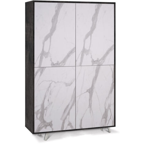 Mobile Multiuso 4 Ante 107x169x41 cm Ossido Nero/Marmo Calacatta