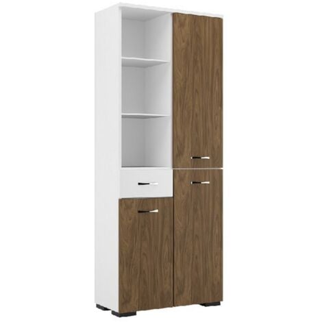 EPIKASA Mobile Multiuso Alice, Truciolare Melaminico, Metallo, Plastica, Bianco, Noce, 60x35x173 cm