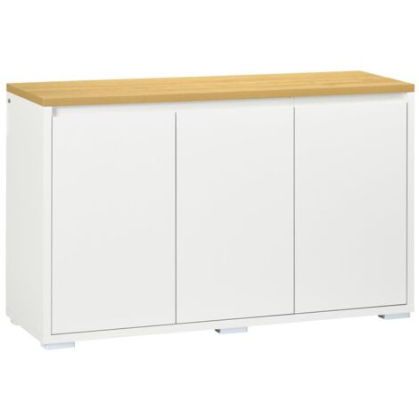 MOBILE MULTIUSO CON 2 ARMADIETTI A 2 LIVELLI IN TRUCIOLATO. RIPIANO REGOLABILE. 120X37X75CM BIANCO E COLOR LEGNO