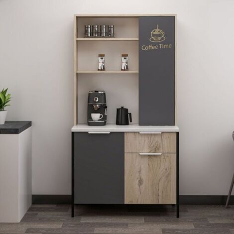 Mobile multiuso con ante e ripiani colore rovere e antracite 94x50x180H cm - Arny