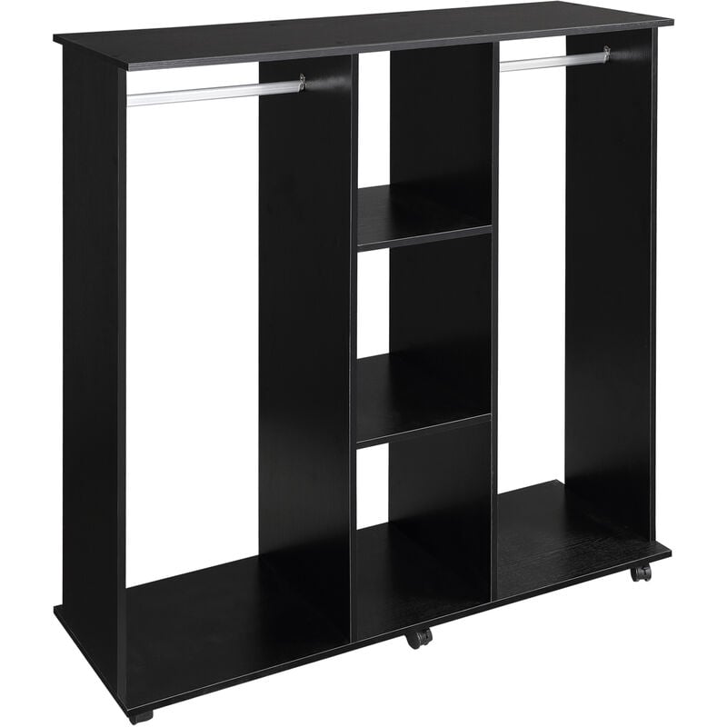 Homcom - Mobile Open Wardrobe Storage Shelves Organiser w/6 Wheels Clothes Hanging Rail White - Black