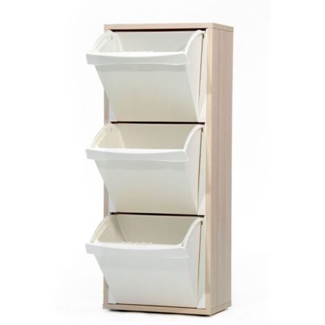 TOSCOHOME Mobile pattumiera 3 vani colore olmo 40x25x102H cm - Pottos