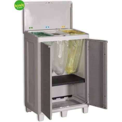 PLASTMECCANICA Mobile Pattumiera Raccolta Differenziata 3 Spazi 1 Ripiano 2 Ante Colore Grigio