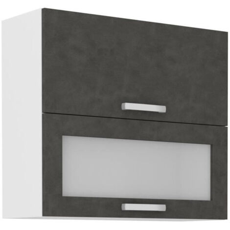 Mobile pensile 2 ante a ribalta - L 80 x P 31,6 x H 72 - Grigio opaco - LASSEN