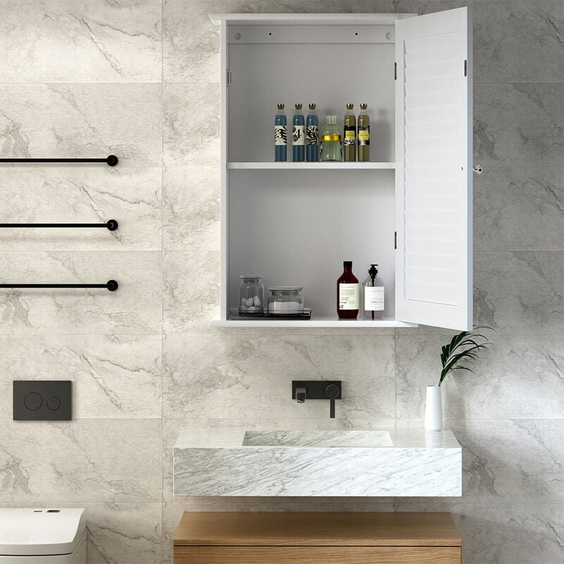 Bakaji - Mobile Mobiletto Bagno Parete Armadio Armadietto Legno Mdf Bianco 40 x 16 x 60cm