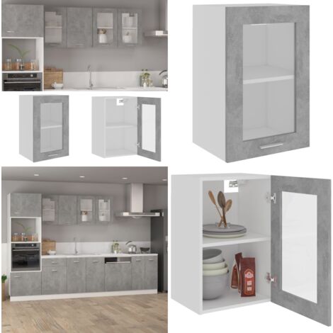 Mobile Pensile con Vetro “Lyon” Grigio Cemento 40x31x60 cm - Armadio cucina - Armadio con vetro