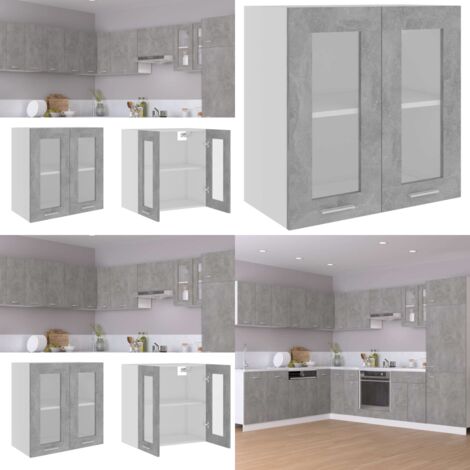 Mobile Pensile con Vetro “Lyon” Grigio Cemento 60x31x60 cm - Mobile da parete - Arredamento moderno