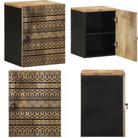 Mobile Pensile da Bagno Nero 38x33,5x48 cm Legno Massello Mango - Armadietto da bagno - Armadietto galleggiante