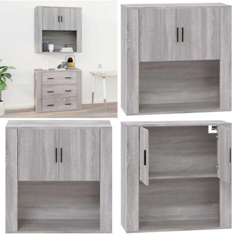 Mobile Pensile Grigio Sonoma 80x33x80 cm in Legno Multistrato - Mobile a parete - Armadio a parete
