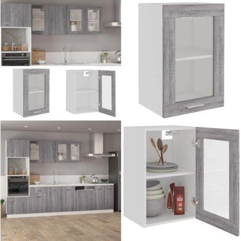 Mobile Pensile “Lyon” Vetro Grigio Sonoma 40x31x60cm - Cucina - Armadio da parete