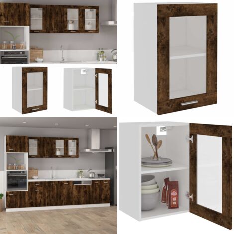 Mobile Pensile “Lyon” Vetro Rovere Fumo 40x31x60 cm - Armadio da cucina - Armadio a muro