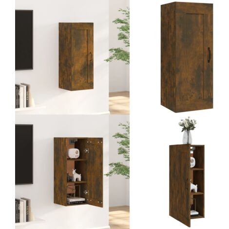 Mobile Pensile Rovere Fumo 35x34x90 cm in Legno Multistrato - Armadio a muro - Armadio in legno