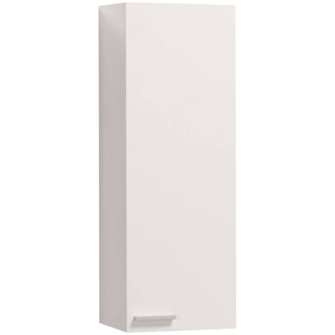 Mobile pensile Torrance, Mobile a colonna per bagno a 1 anta, Armadio pensile sospeso con 1 ripiano, 30x25h85 cm, Bianco lucido