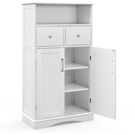 Mobile per bagno con 2 porte 2 cassetti e 2 ripiani regolabili, Organizzatore da pavimento 60x30x108cm Bianco