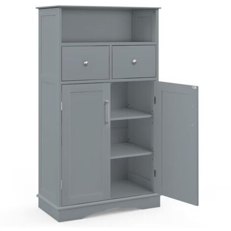 Mobile per bagno con 2 porte 2 cassetti e 2 ripiani regolabili, Organizzatore da pavimento 60x30x108cm Grigio