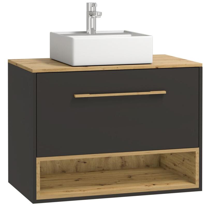 Vente-unique - Mobile per bagno sospeso con lavabo da appoggio 80 cm Antracite - yangra