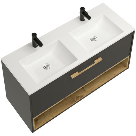 Mobile bagno sospeso 120 cm rovere wenge cannettato e specchio - Konai