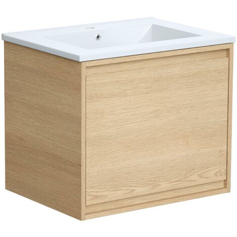 Mobile Bagno Sospeso 60 cm Wood Beige con Lavabo Centrale in Resina e  Specchio Tondo Fiji - Meda