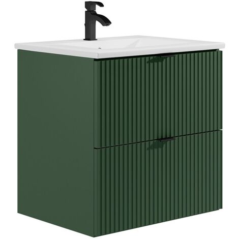 Mobile per bagno sospeso con scanalature con lavabo ad incasso - Verde opaco - 60 cm - ZEVINI