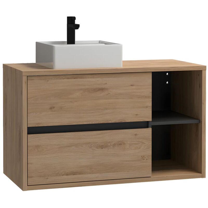 Vente-unique - Mobile per bagno sospeso lavabo quadrato 100 cm Colore Naturale - purnal