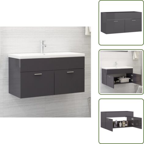 Mobile per bagno - vidaXL Mobile Lavabo Grigio Lucido 90x38,5x46 cm in Legno Multistrato - Mobile per armadietto