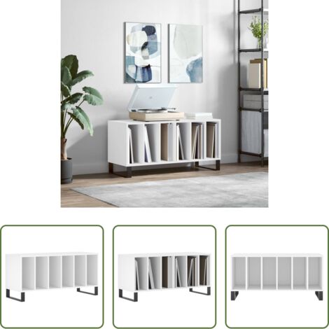 Mobile per dischi vinili -  Mobile Porta Dischi Bianco 100x38x48 cm in Legno Multistrato