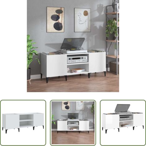 Mobile per dischi vinili -  Mobile Porta Dischi Bianco 121x38x48 cm in Legno Multistrato