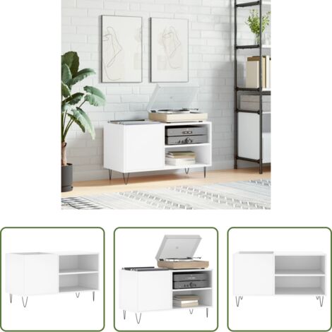 Mobile per dischi vinili -  Mobile Porta Dischi Bianco 85x38x48 cm in Legno Multistrato