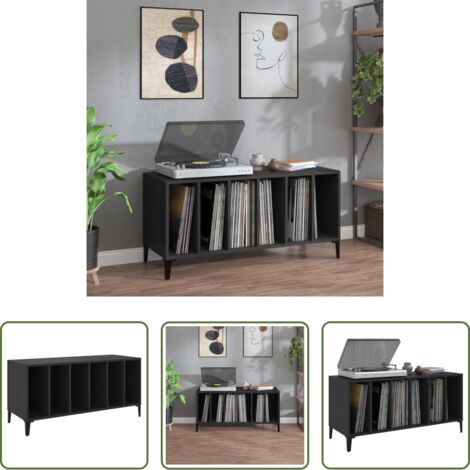 Mobile per dischi vinili -  Mobile Porta Dischi Nero 100x38x48 cm in Legno Multistrato