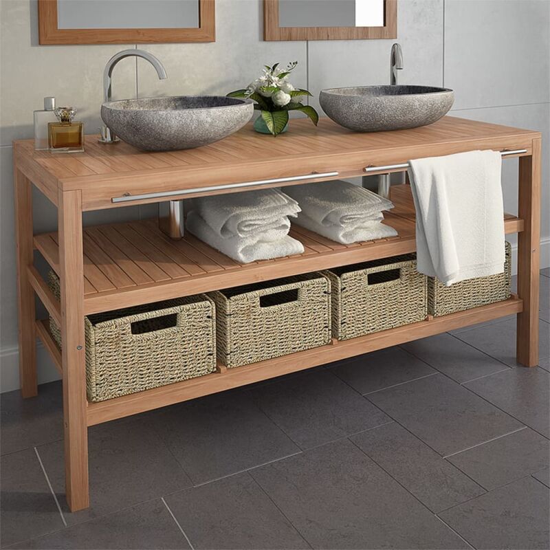 Mobile per Lavabo con 4 Cesti in Massello di Teak 132x45x75 cm - Vidaxl