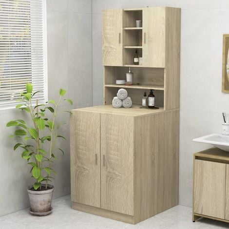 ARREDO BAGNO UL09 MOBILE LAVATRICE ASCIUGATRICE cm.206 TRANCHE' ROVERE  BIANCO