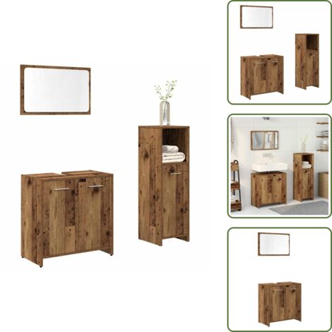 Mobile per lavello - vidaXL Set Mobili da Bagno 3 pz Legno Antico in Legno Multistrato - Specchio da bagno