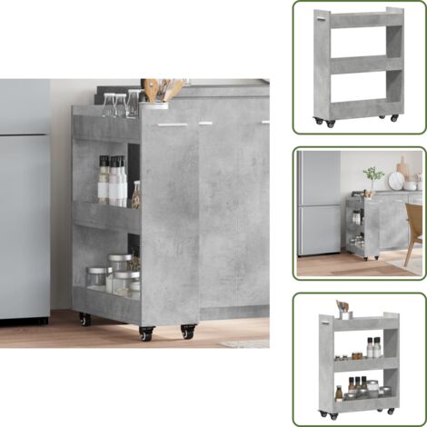 Mobile per oggetti decorativi - vidaXL Mobile con Ruote Grigio Cemento 60x22x79cm in Legno Multistrato - Mobile con due scomparti