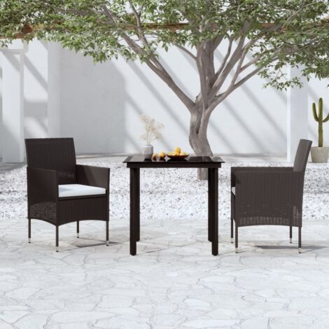 Mobile per sala da pranzo da giardino con cuscini 3 pezzi nero 020014599