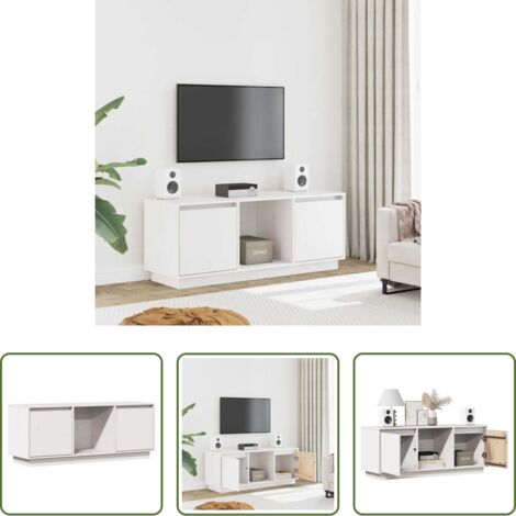 Mobile per stereo -  Mobile Porta TV Bianco 110,5x35x44 cm in Legno Massello di Pino
