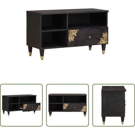 Mobile per TV -  Mobile TV Nero 80 x 33 x 46 cm Legno di mango massello