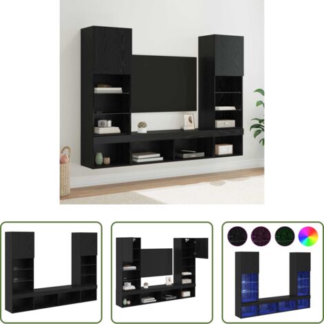 Mobile per TV -  Unità a muro per TV con LED 5 pcs Rovere Nero Legno multistrato
