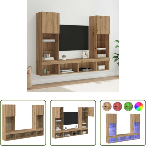 Mobile per TV -  Unità a muro per TV con LED con led 5 pcs Rovere artigianale