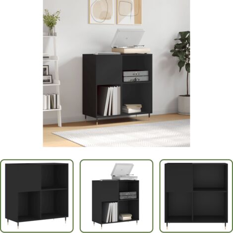 Mobile per vinili -  Mobile Porta Dischi Nero 84,5x38x89 cm in Legno Multistrato
