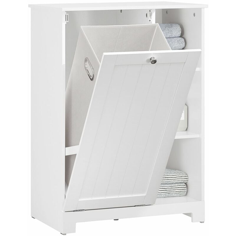 Mobile Porta Biancheria Per Bagno Con Cesto Armadietto Da Bagno Con Portabiancheria Bianco 60x37x86cm BZR105-W Sobuy