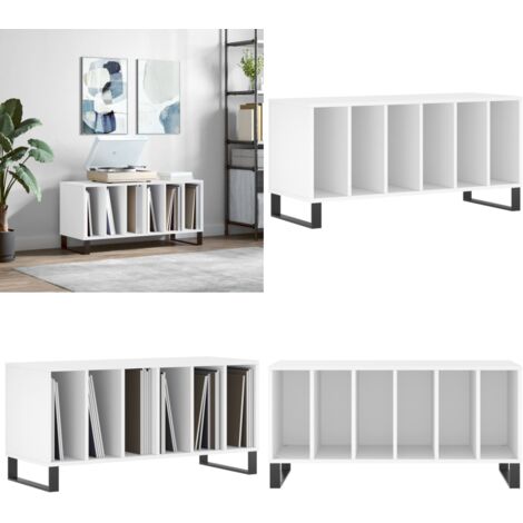 Mobile Porta Dischi Bianco 100x38x48 cm in Legno Multistrato - Mobile per dischi vinili - Mobile in legno