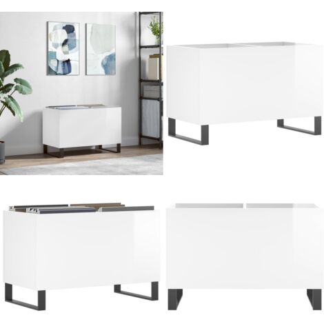 Mobile Porta Dischi Bianco Lucido 74,5x38x48 Legno Multistrato - Ripostiglio per dischi - Mobile per vinili